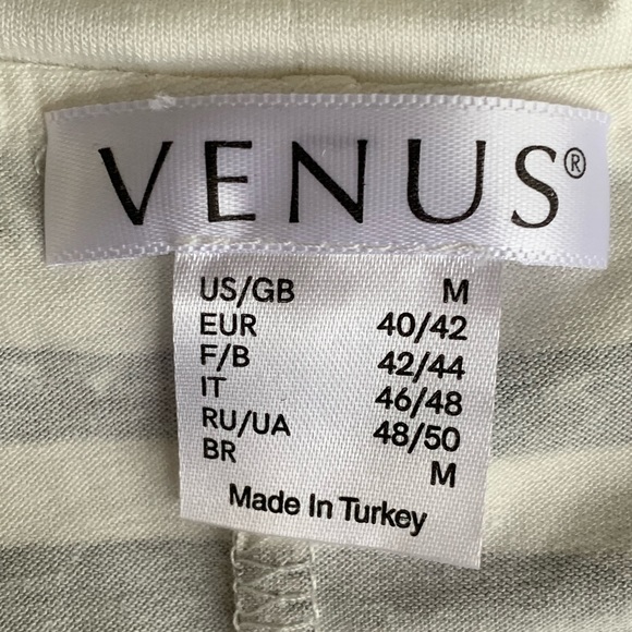 VENUS  CREAM/GREY STRIPED RUFFLE MINI PARTY DRESS. WOMEN’S SIZE MEDIUM - Picture 7 of 9